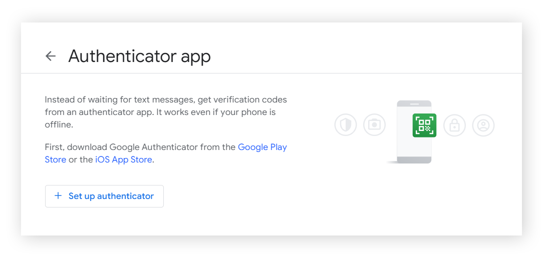Google 帐户的认证器应用设置画面