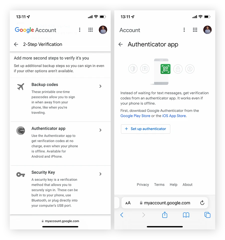 在 iOS 上使用 Google 认证器为 Google 帐户设置
2FA。